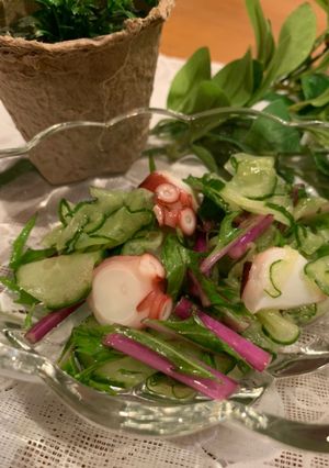 カンタン赤水菜ときゅうりとタコの酢の物-レシピのメイン写真