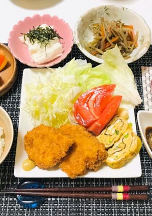 チキンカツメインの和食の晩ご飯の献立-レシピのメイン写真