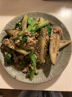 わさび菜と茄子の豆板醤炒め-レシピのメイン写真