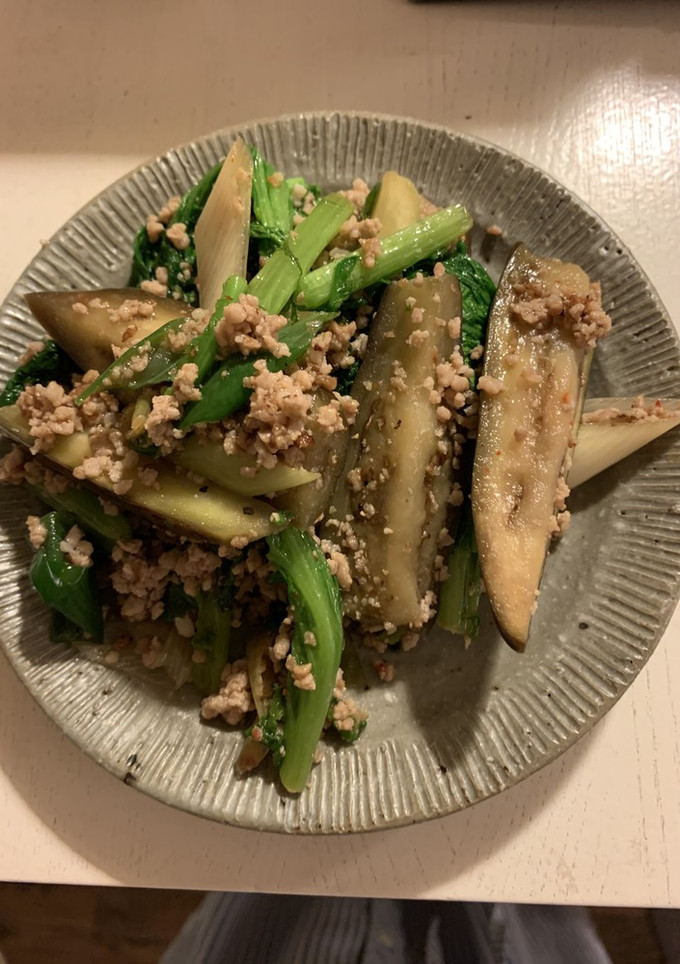 わさび菜と茄子の豆板醤炒め-レシピのメイン写真