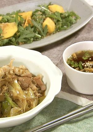 ポン酢ドレッシングで♪春菊と柿のサラダ-レシピのメイン写真