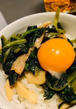 ほうれん草ソテー卵かけご飯-レシピのメイン写真