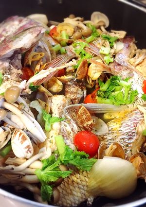 鯛のアラで（白身魚）具沢山アクアパッツァ-レシピのメイン写真