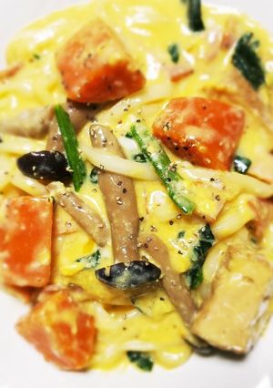 【リメイク】煮物でカルボナーラ風うどん-レシピのメイン写真