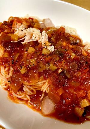完熟トマトの冷たいミネストローネそうめん-レシピのメイン写真