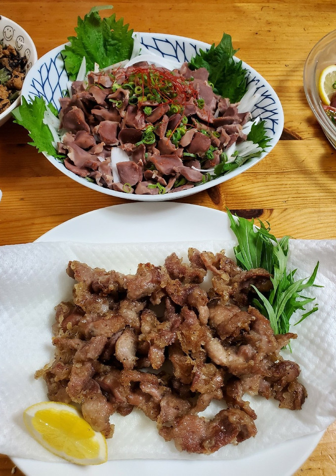 ずりぽん酢とずり筋(銀皮)唐揚げ-レシピのメイン写真