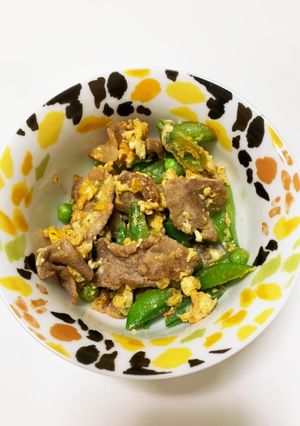 豚肉とスナップエンドウの甘辛卵とじ-レシピのメイン写真
