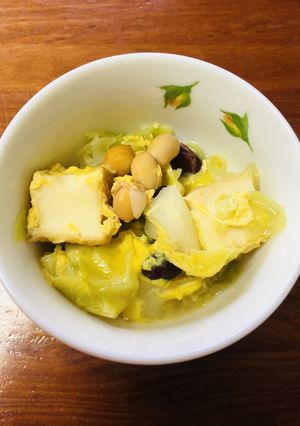 厚揚げとサラダ豆とキャベツの卵とじ-レシピのメイン写真