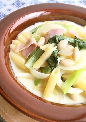 ベジ♪小松菜のコーンクリームパスタ-レシピのメイン写真