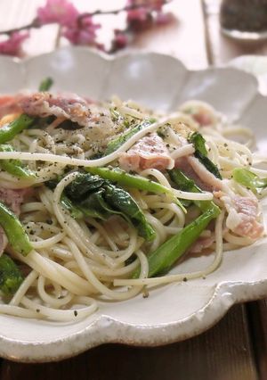 生ハムとなばなのバターひやむぎ-レシピのメイン写真