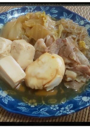 麺つゆで簡単豚スキヤキポーチドエッグ付き-レシピのメイン写真