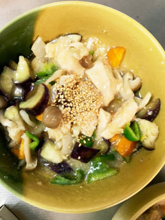 全てレンジ胸肉なす味噌味青椒肉絲風-レシピのメイン写真