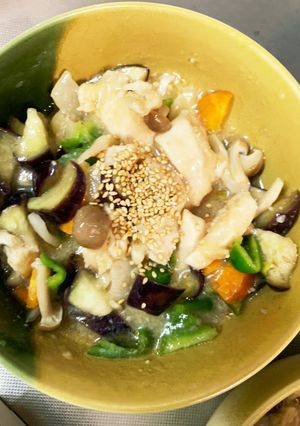 全てレンジ胸肉なす味噌味青椒肉絲風-レシピのメイン写真