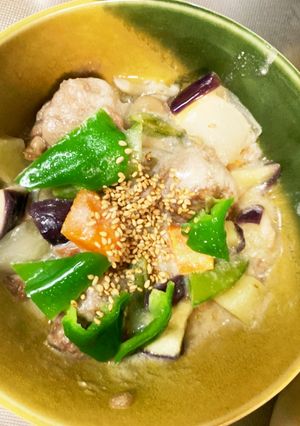 レンジ豚こま団子根菜梅クリーム蒸し煮-レシピのメイン写真