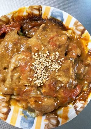 レンジトマトキーマカレー豚こま乗ドーム蒸-レシピのメイン写真