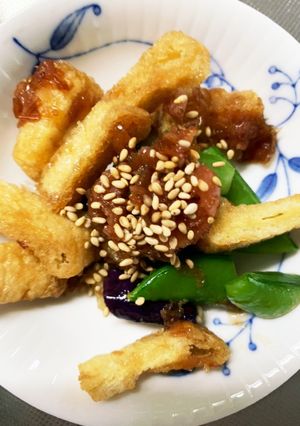 全てレンジ油揚げと野菜のオイスター梅和え-レシピのメイン写真