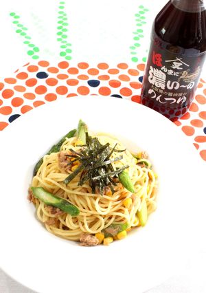 ツナとアスパラ「めんつゆバターパスタ」-レシピのメイン写真