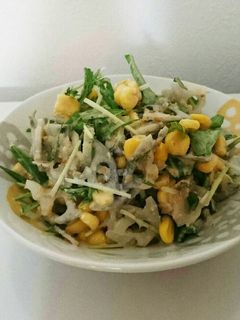 蓮根と水菜のゴマドレサラダ-レシピのメイン写真
