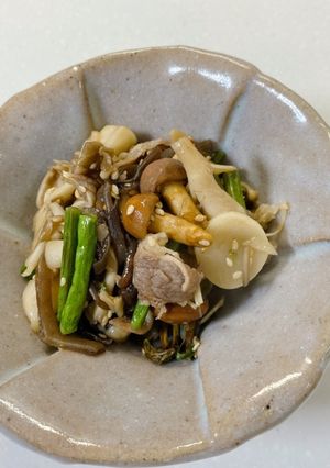 絶品1品 山菜と舞茸のニンニク和風炒め-レシピのメイン写真