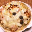 エビ玉ねぎしめじのマカロニグラタン