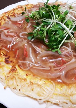 ひやむぎで☆パリパリあんかけ麺-レシピのメイン写真