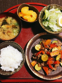 夏野菜と牛肉の炒め物定食-レシピのメイン写真