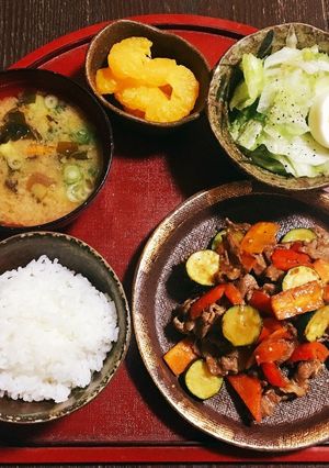 夏野菜と牛肉の炒め物定食-レシピのメイン写真