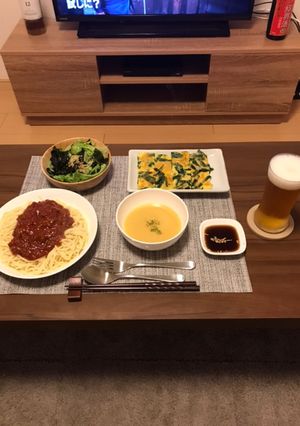 ミートソース、ニラチジミ、ワカメサラダ-レシピのメイン写真
