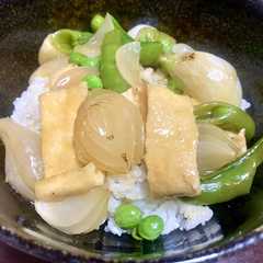 รูปของ スナップエンドウとお揚げのあんかけ丼