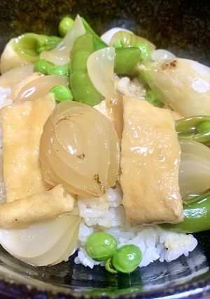 スナップエンドウとお揚げのあんかけ丼-レシピのメイン写真