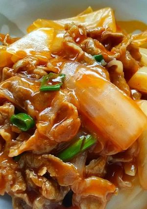 薄切りの豚肉と玉ねぎの酢豚-レシピのメイン写真