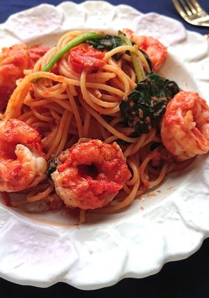 えびぷりほうれん草のトマトクリームパスタ-レシピのメイン写真