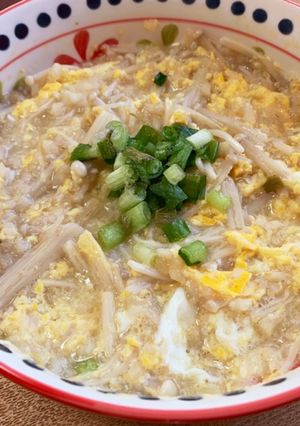 簡単!電子レンジで卵とえのきの雑炊-レシピのメイン写真