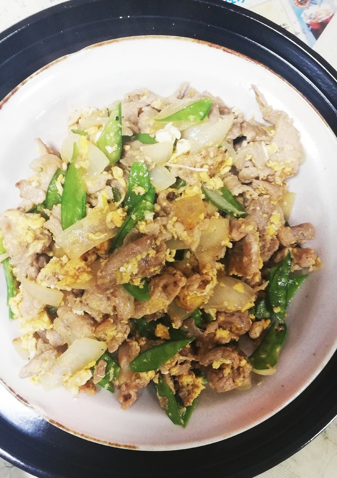 絹さや、玉ねぎ、豚肉の卵炒め-レシピのメイン写真