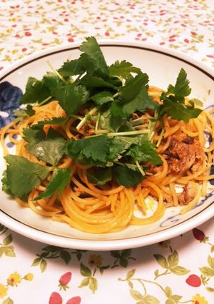 サバトマトと三つ葉のパスタ-レシピのメイン写真