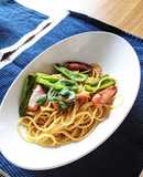 ソーセージ青じそにんにく唐辛子パスタ