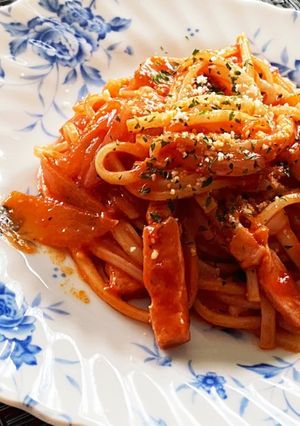 乾麺の冷麦で簡単トマトソースパスタ風-レシピのメイン写真