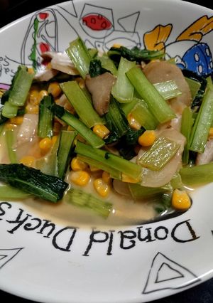 小松菜エリンギコーンのバター醤油炒め-レシピのメイン写真