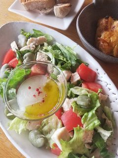 そら豆 蒸し鶏 新玉ねぎソース サラダ-レシピのメイン写真