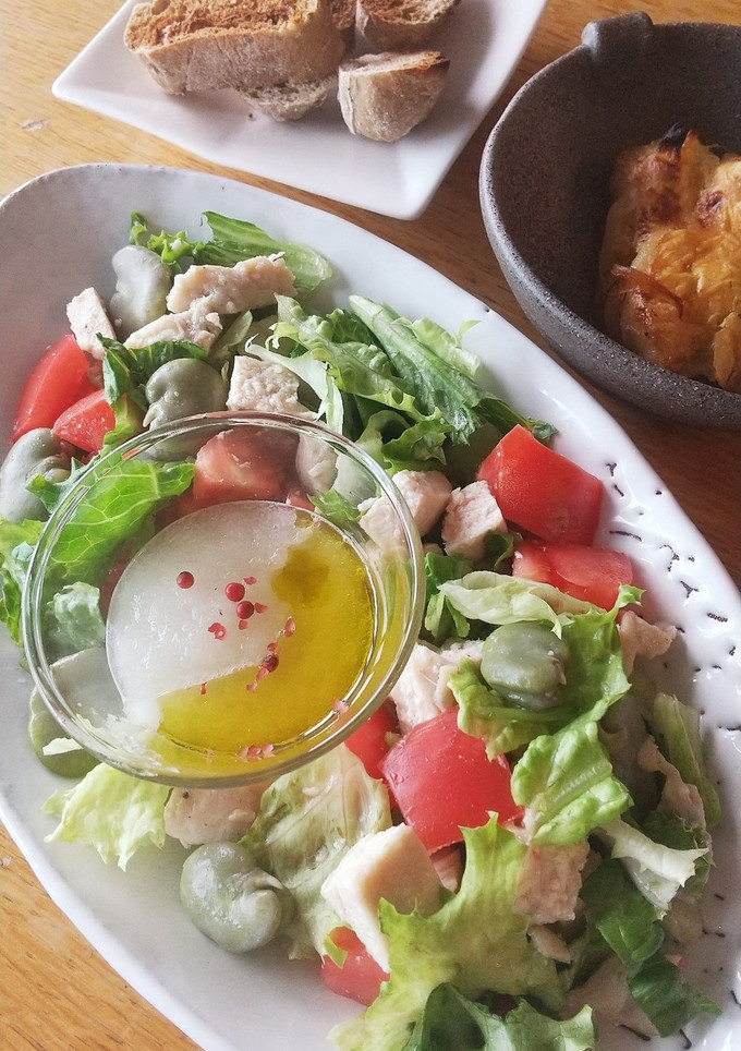 そら豆 蒸し鶏 新玉ねぎソース サラダ-レシピのメイン写真