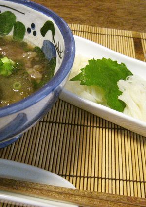牛バラ肉と茄子のあったかすき焼き風素麺！-レシピのメイン写真