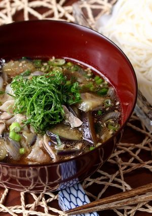 ナスと豚肉のあったかつけそうめん-レシピのメイン写真