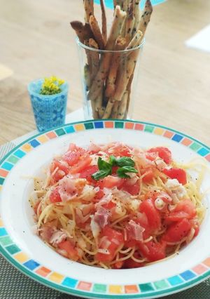 フレッシュトマトと生ハムの冷製パスタ-レシピのメイン写真