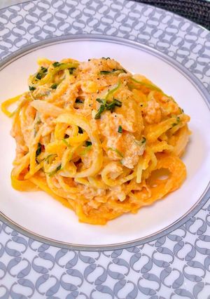 ツナと豆苗のトマトクリームパスタ-レシピのメイン写真