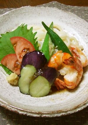 夏野菜の素揚げぶっかけうどん-レシピのメイン写真