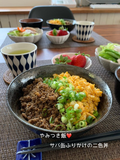 サバ缶ふりかけの三色丼♡-レシピのメイン写真