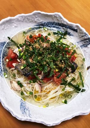 サバ缶でさっぱりトマトそうめん^ω^）-レシピのメイン写真