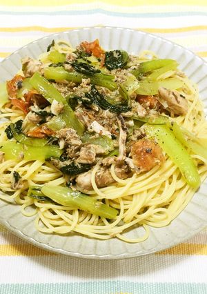 さば缶と小松菜の塩辛パスタ-レシピのメイン写真