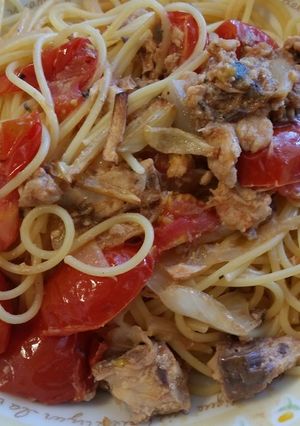 簡単、絶品!鯖とミディトマトのパスタ-レシピのメイン写真
