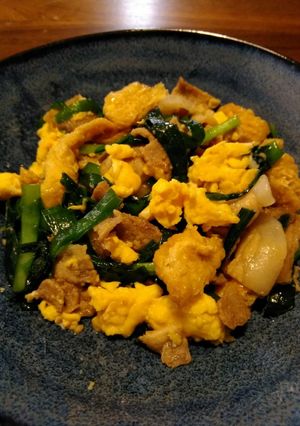 油揚でかさ増し！豚肉ニラ玉オイスター炒め-レシピのメイン写真